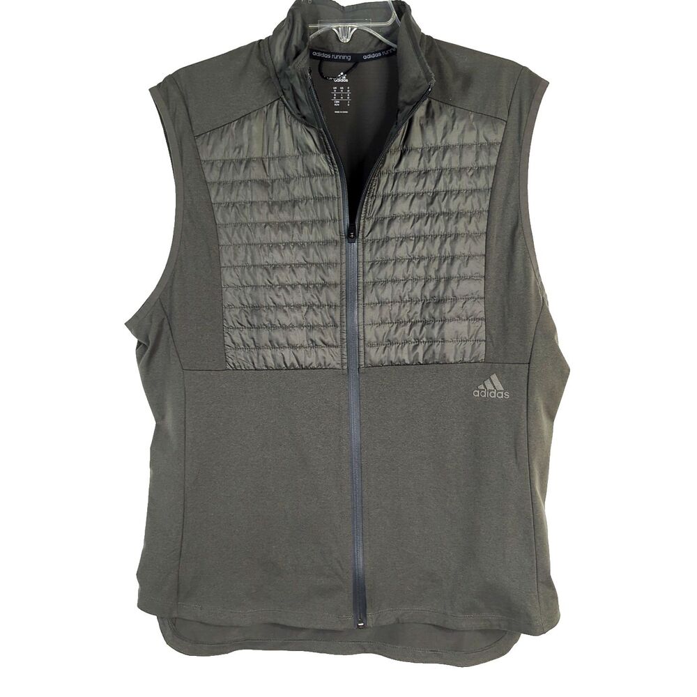 Adidas Full Zip Running Vest Green Women Medium Performance Lightweight Pocket